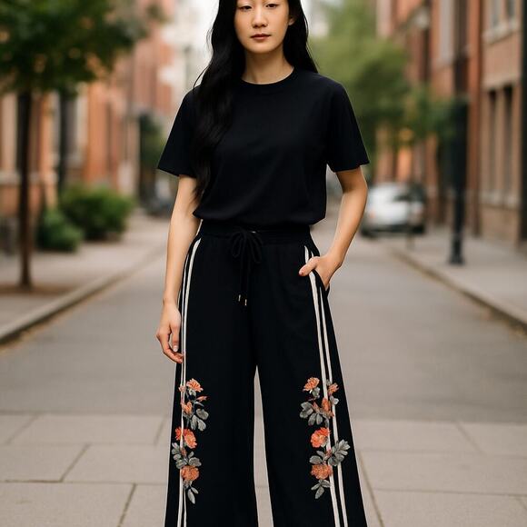 Calvin Klein Performance Floral-Trim Wide-Leg Culotte Pants Black Size M NWOT - Picture 13 of 13